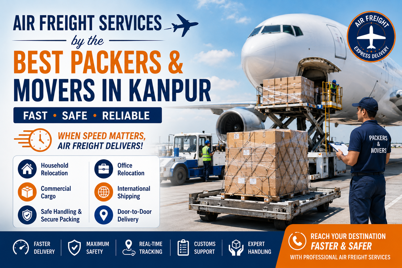 Air freight services by the best Packers and Movers in Kanpur for safe and fast cargo transportation.