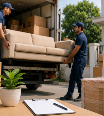 Professional movers loading household furniture with tips for hiring the best Packers and Movers in Kanpur.