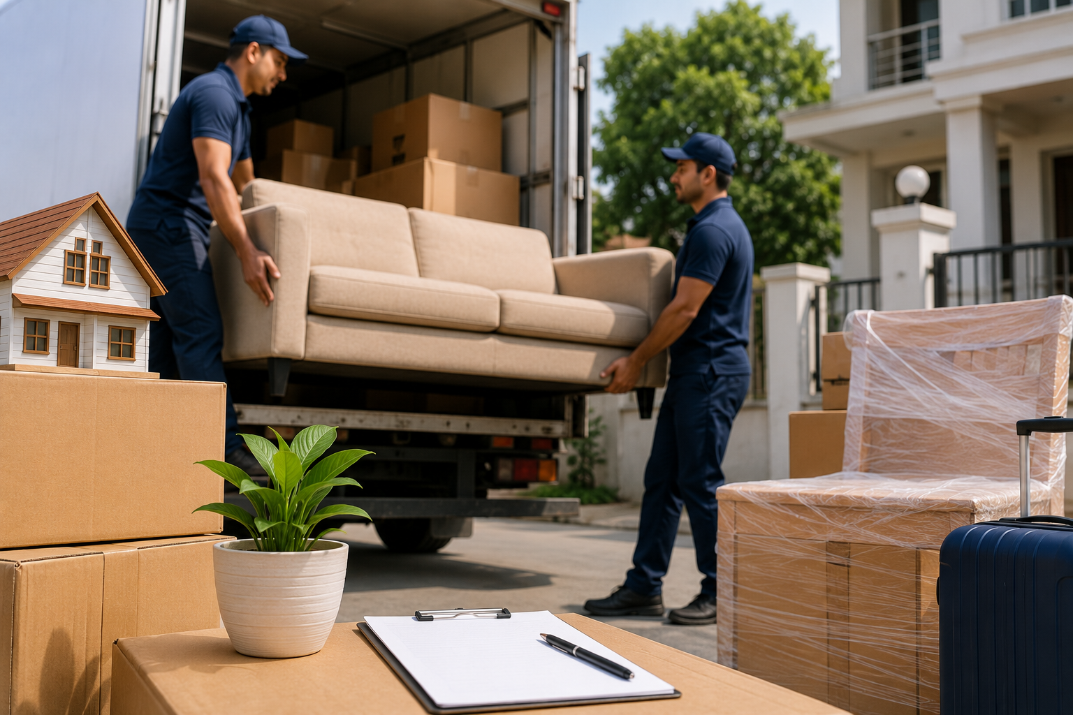 Professional movers loading household furniture with tips for hiring the best Packers and Movers in Kanpur.